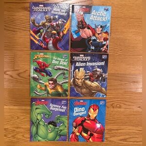 6 books Marvel Avengers, Spiderman, Hulk Thor Guardians of the Galaxy Ironman